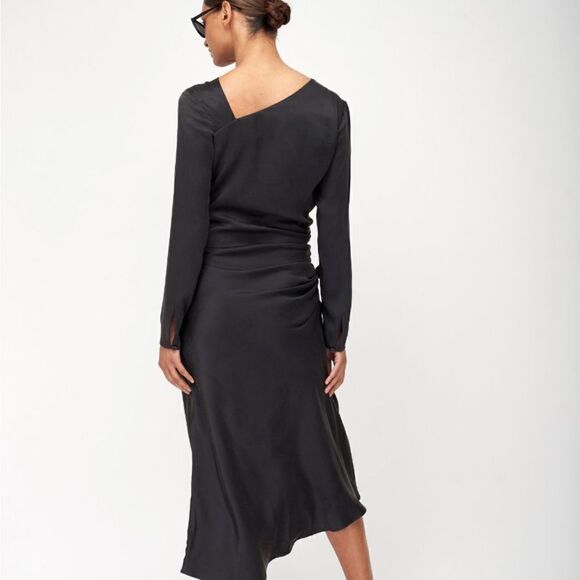 Equipment Annalise Black Silk Asymmetrical Midi Dress | Size 6 - Picture 12 of 12